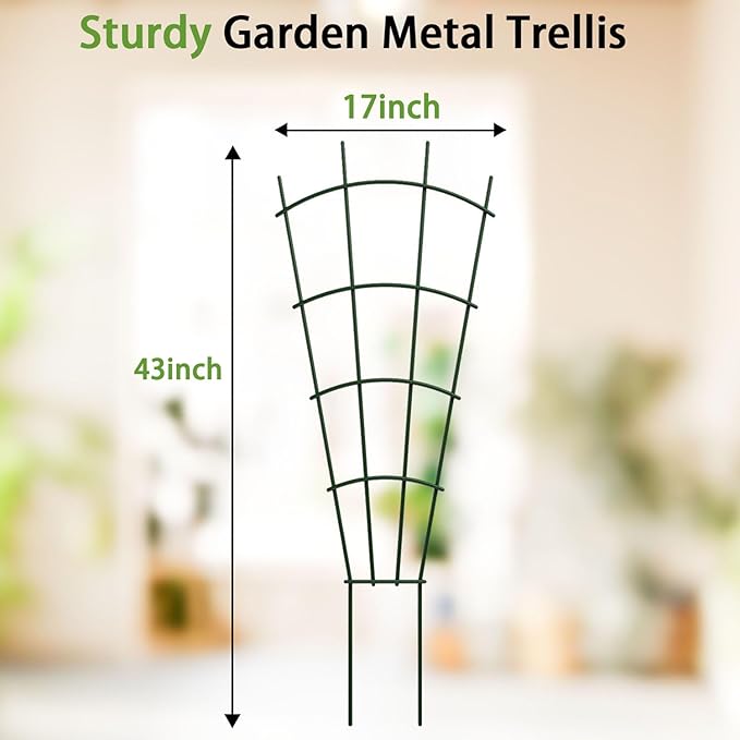 4-Pack Metal Trellis for Potted Plants, 43" Heavy Duty Garden Trellis for Climbing Plants, Rustproof Powder Coated Indoor/Outdoor Trellis for Climbing Vines, Flowers, Houseplants