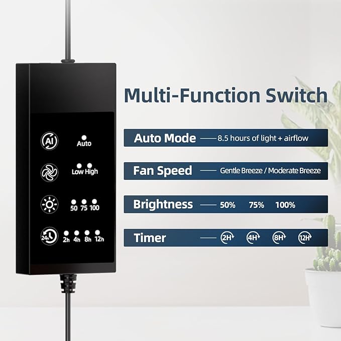 Grow Lights for Indoor Plants,Clip on Full Spectrum Led Plant Grow Light with Integrated Circulating Fan, Timer and Dimmable (Black Ajustable, 1 Pack)