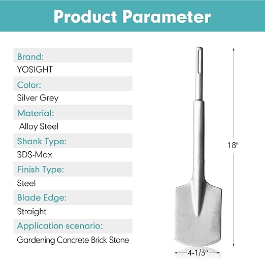 SDS-Max Shank Bits Chisel - 4-1/3" x 18" Clay Spade Alloy Steel Digging Shovel Bit Chisel - for Gardening Landscaping Concrete Brick Sand Stone