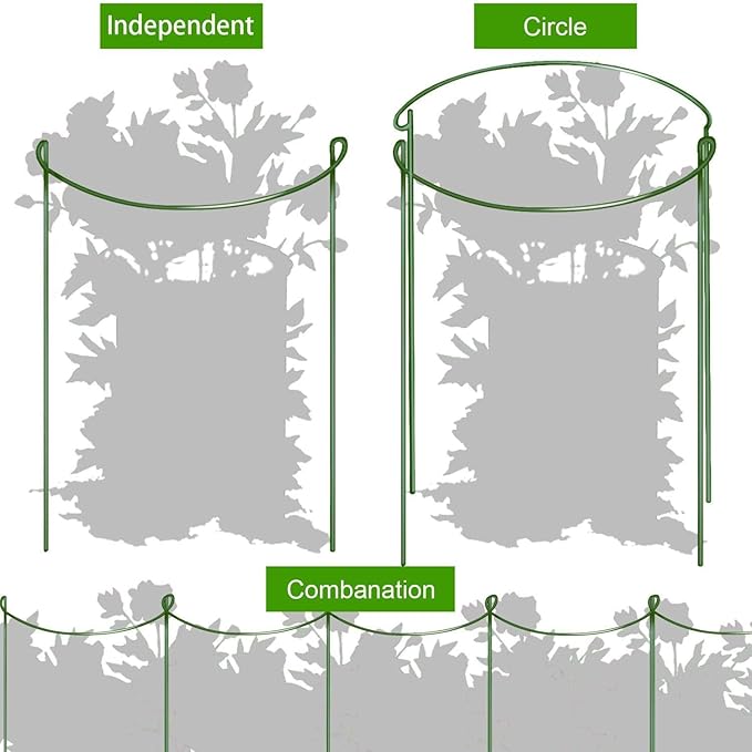 HiGift 10 Pack Peony Cages and Supports, 10" (W) x 16"(H) Plant Support, Heavy Duty Metal Plant Support Stake for Indoor Plants Half Round Garden Stakes Plant Support Ring for Hydrangea,Flower Outdoor