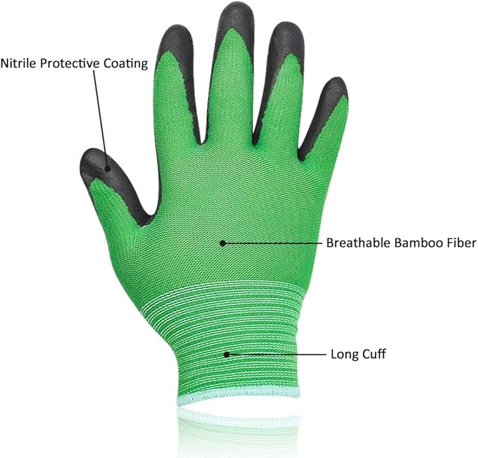 Breathable Bamboo Gardening Work Gloves for Women Youth and Men, Medium, Set of 3