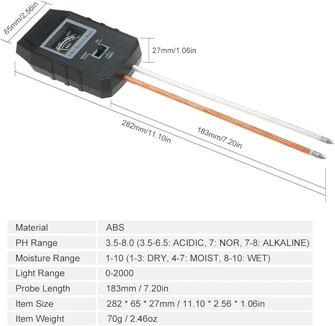 Soil pH Light Meter 3 - in - 1 Soil Test Kit No Battery Required for Indoor Outdoor Garden Lawn Farm - Rust - Proof, Portable Design, Easy Operation