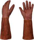 Thorn-Proof Leather Garden Gloves Long Forearm Split Cowhide Goatskin Padded Palm For Men And Women Pruning Roses Yard Work(M)