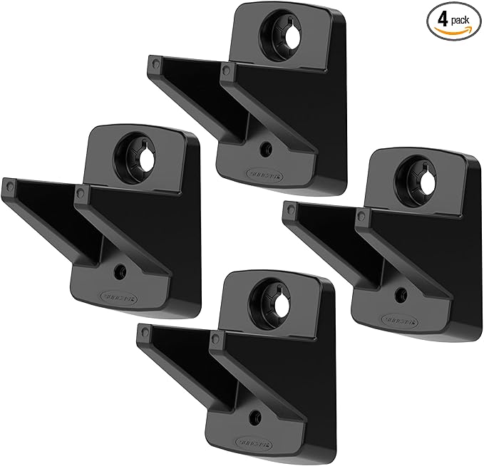 Suncast 4 Pack Wall Mount Hook Tool Organizer, Outdoor Rack System for Garage Storage, Closet, Shed, or Cleaning Organization, Black