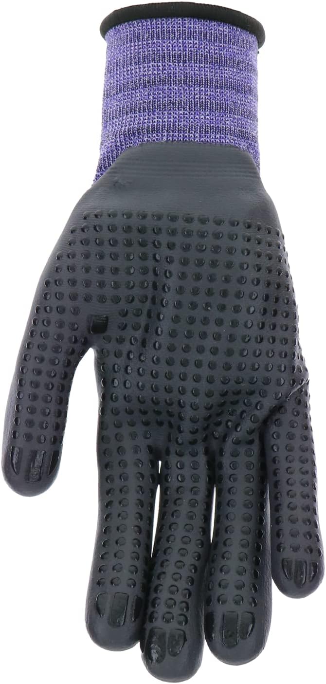 Mud Grip Women's Nylon Seamless Knit Shell Water Resistant Dotted Nitrile Palm Gardening Gloves