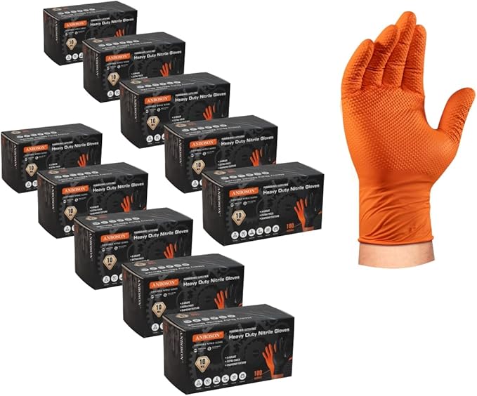 10 Mil Nitrile Disposable Gloves Heavy Duty Mechanic Gloves Raised Diamond Texture Thick (Orange of 1000,Medium)