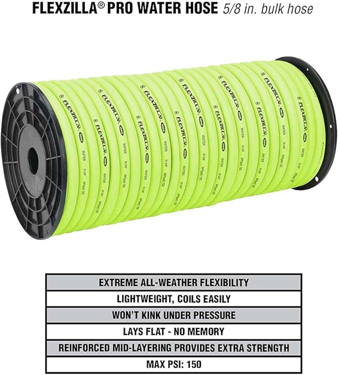 Flexzilla Pro Water Hose, Bulk Plastic Spool, 5/8 in. x 250 ft., Heavy Duty, Lightweight, ZillaGreen - HFZ58250YW