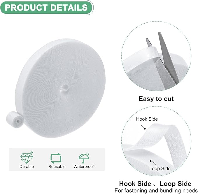 1-Roll Garden Plant Tape, 33 ft x 0.5 in Garden Hook and Loop Plant Ties Multi-Purpose Use Adjustable and Reusable Twist Wire Tape for Plants/Flowers/Vines [White]