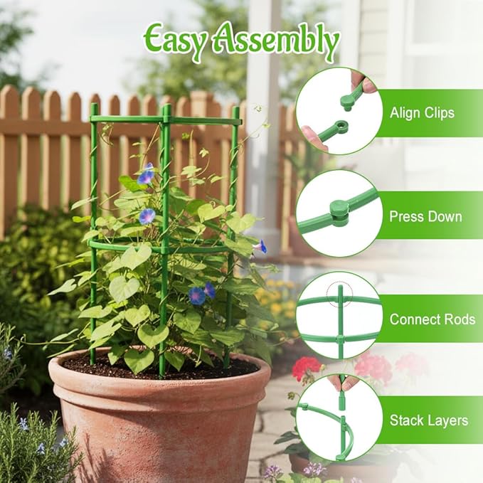 Plant Support Stakes, 2025 Upgraded Tomato Cages for Garden, Garden Flower Stakes, Round Plants Support for Indoor Outdoor Climbing Plants Vegetable Flower Pot (6, Green)
