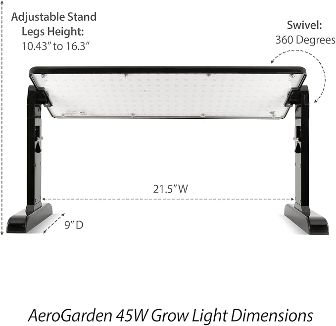 AeroGarden 45W LED Grow Light Panel - Grow Light for Plants, Includes Stand and Hanging Kit