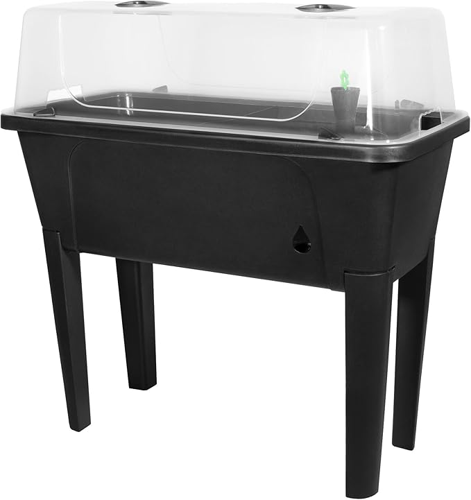 Garden Elements Black Elevated Raised Garden Bed, 29.5" x 15" - Self-Watering Planter Box with Ventilated Grow Dome for Indoor/Outdoor Vegetables, Herbs & Seed Starting
