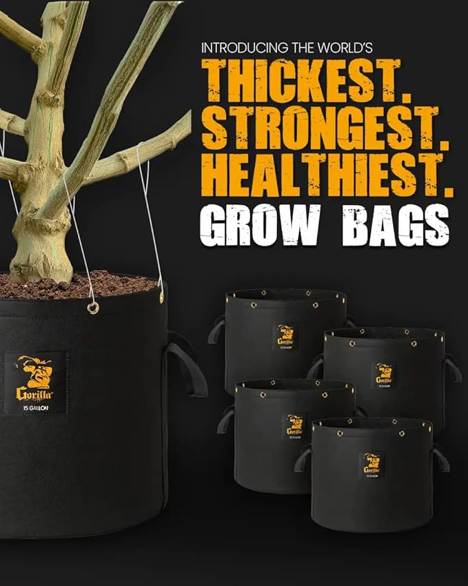 GorillaGrow Tent Gorilla 20 Gallon Fabric Grow Bags – Thick 600g Fabric, BPA-Free, Reinforced Handles & Metal Grommets for Indoor/Outdoor Plants, Air Pruning Pots for Bigger Yields - 4 Pack