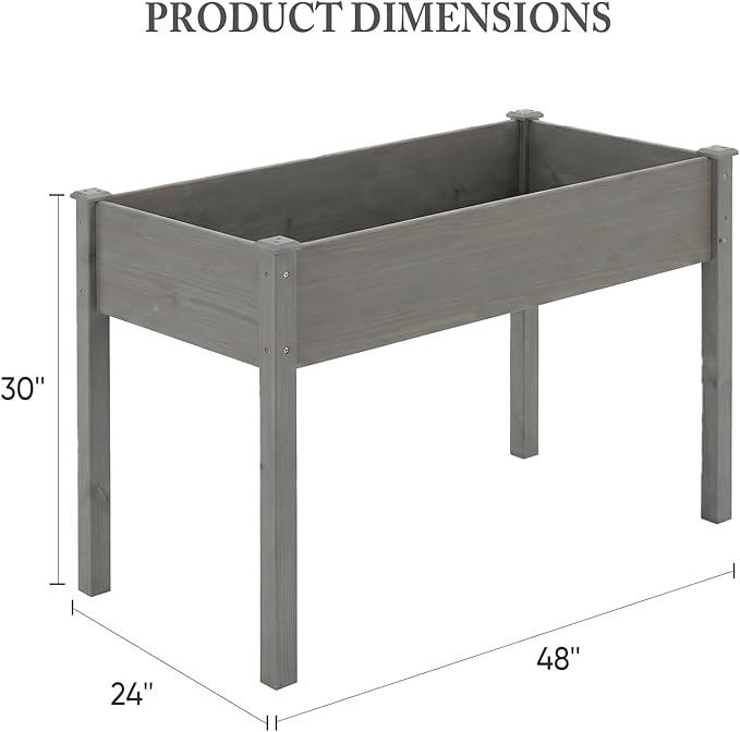 DUMOS Raised Garden Bed with Legs, 48x24x30 Inch Planter Box Outdoor with Liner for Herbs Flowers Vegetables, Elevated Wooden Garden Bed for Patio, Balcony and Backyard, Grey