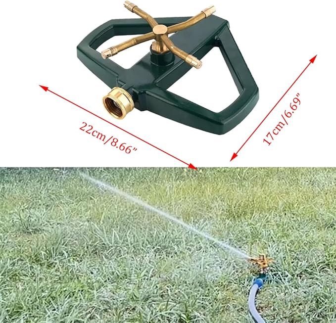 Metal Pulsating Sprinklers with Metal Base, 4-Arms Automatic Rotary Sprinkler 360 Degree Pulsating Impact Sprinklers Heavy Duty Zinc Alloy Impulse Water Sprinkler for Yard and Grass Irrigation