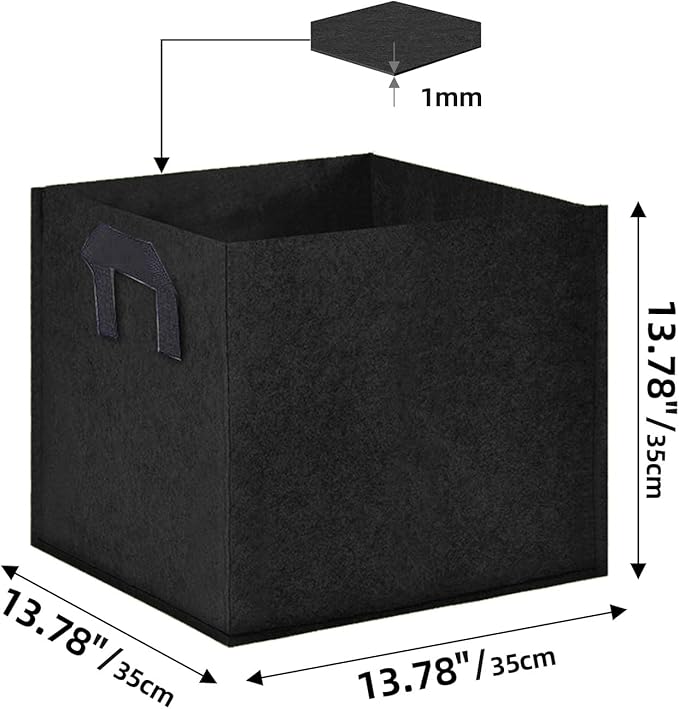 Square Grow Bags, Garden Fabric Planter Container with Handles Bed Flower Vegetables Pots 1MM Thickness Economic Colorful (Black,13.78x13.78x13.78 Square)