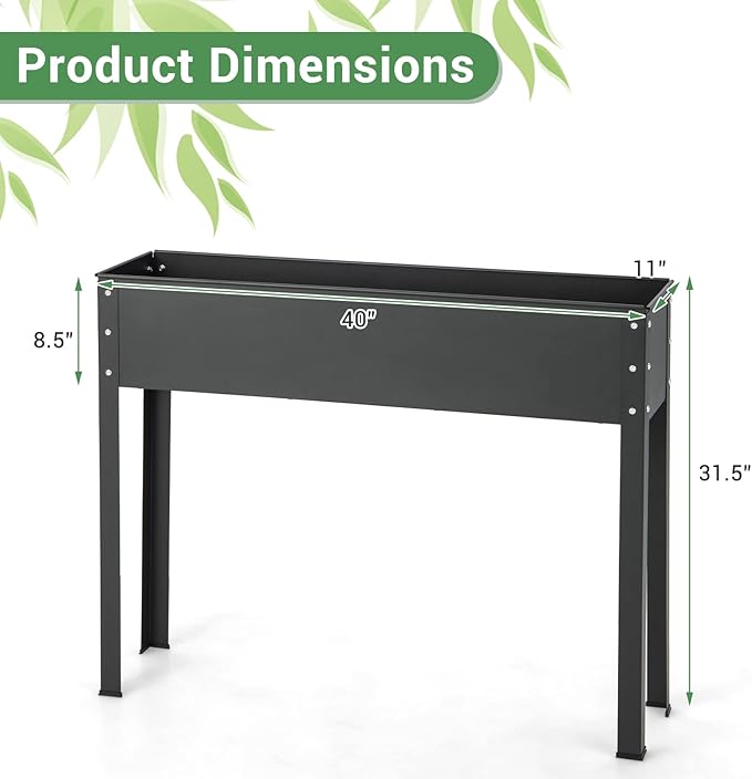 Giantex Raised Garden Bed, Metal Planter Box with Legs, Drain Hole, Outdoor Indoor Elevated Garden Box for Vegetable Flower Herb Fruit, Standing Raised Beds for Backyard Porch Balcony Black