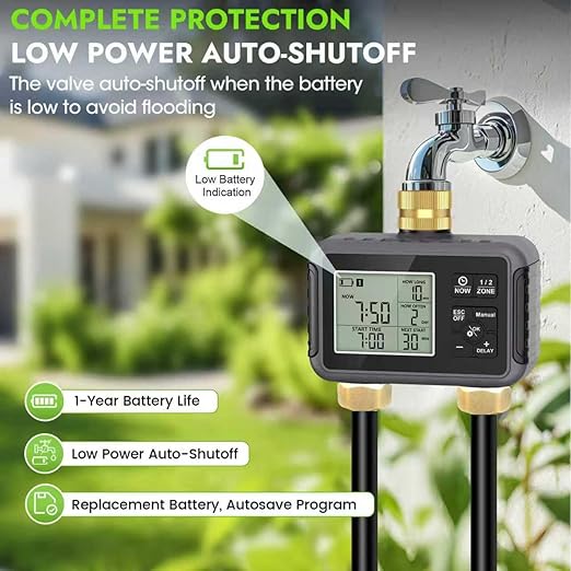 120FT Drip Irrigation System with Smart Water Timer – Automatic Garden Watering Kit with Dual Metal Tube Brass Connectors, 360° Adjustable Nozzles & Bendable Tubing for Garden, Greenhouse & Lawn