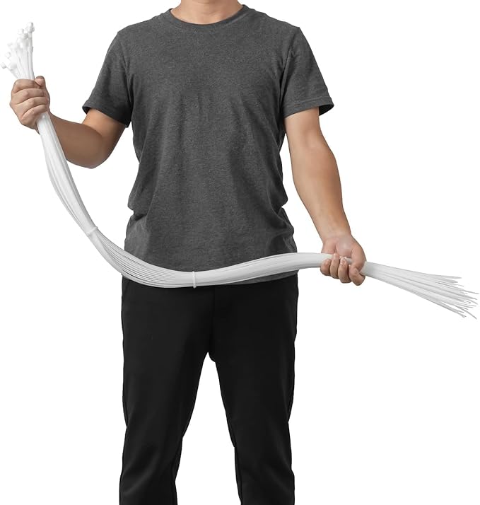 White 48 inch Cable Zip Ties Heavy Duty 50Pack, 200lbs Ultra Exclusive Strong Plastic Wire Ties, Large Cable Ties Extra Long Tie Wraps, Indoor and Outdoor UV Resistant