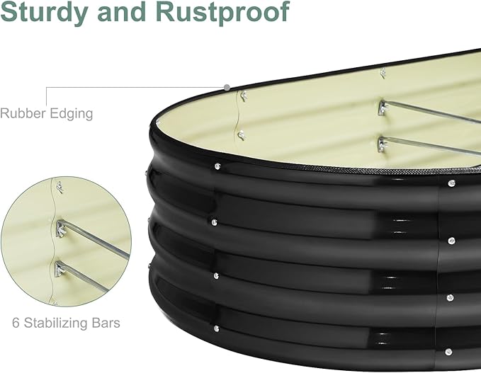 2Pcs 17" Tall Raised Galvanized Steel Garden Bed Modular Planter for Gardening, Vegetables, Flowers Tall Oval Galvanized Metal 9-in-1 Raised Garden Beds Outdoor (Graphite Black)