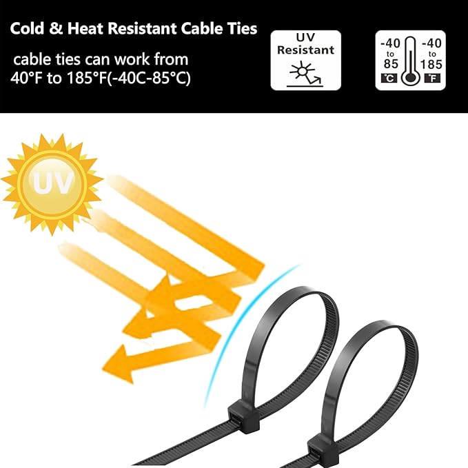 200PCS 10 inch Black Zip Ties 75LBS Tensile Strength Self-Locking heavy duty UV Resistant Cable Tie Wraps for indoor and outdoor use(Black)