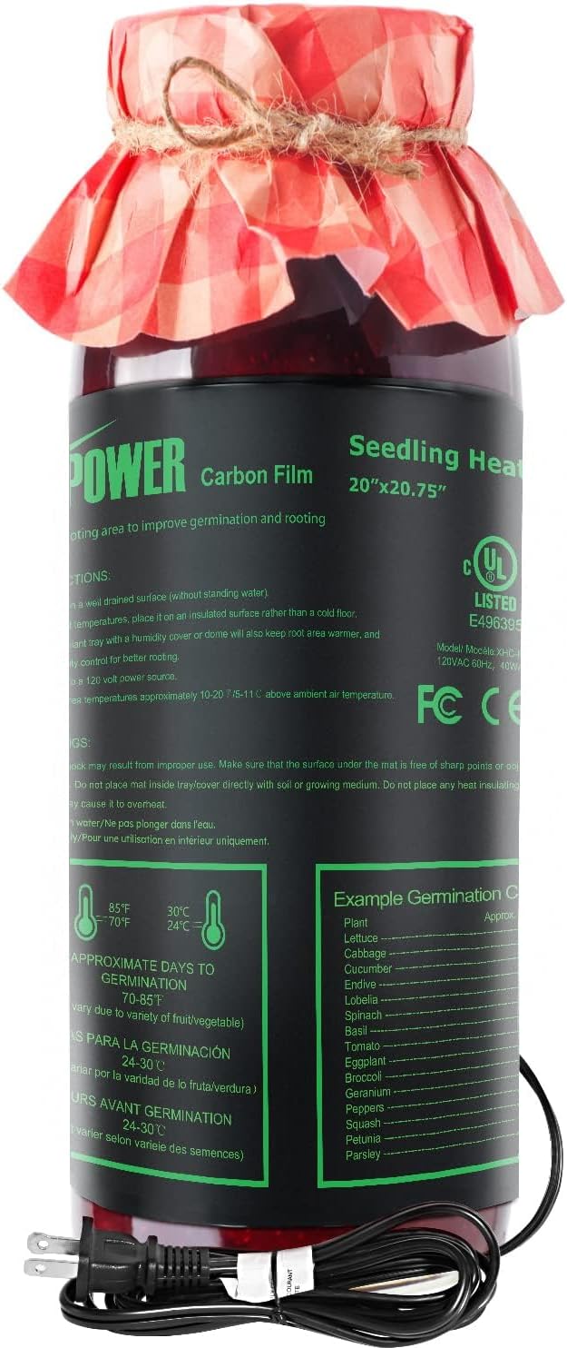 iPower 20" x 20.75" Seedling Heat Mat 2-Pack Upgraded Carbon Film Durable Waterproof Indoor Warm Hydroponic Plant Germination Starting Pad, Black