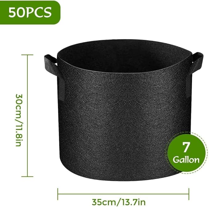 50 Pack 7 Gallon Grow Bags Bulk Heavy Duty Thickened Fabric Pots Nonwoven Plant Bag with Handles, Breathable Plant Growing Containers Bags for Garden Fruit Vegetable Flower