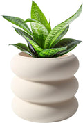 Ceramic Plant Pot Indoor, 6.5 Inch Beige Unglazed Flower Pot with Drainage Hole, Bubble Design Ceramic Planter for Home & Office Decor