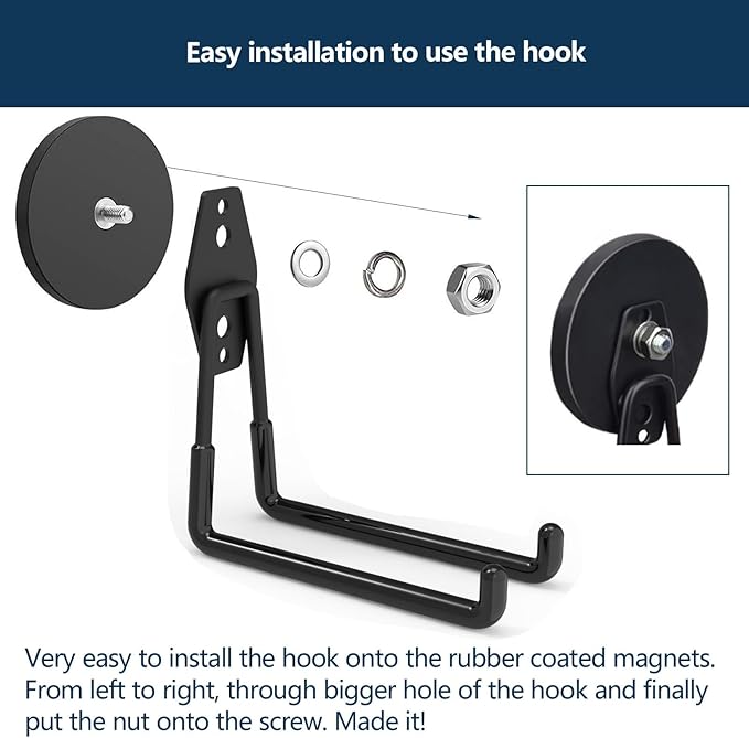 Strong Garage Magnetic Hooks - 4Pack, Large Heavy Duty Storage Utility Magnet Hooks with Anti-Slip Coating for Indoor & Outdoor Hanging for Metal Cabinet,Pegboard,Garage Shelve,Garden Tools