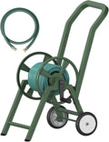 Garden Hose Reel Cart with Wheels, Holds 165 ft of 5/8’’ Hose Outdoor Heavy Duty Powder-coated Steel Water Storage Winder Holder with 3.9 Ft Leader Hose for Outside Lawn Yard, Green