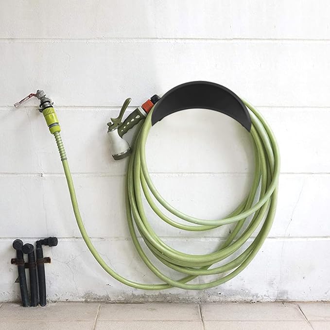 LUEXBOX Water Hose Holders Organizer for Outside Can Accommodate Large Hoses, Wall Mount Garden Stand Hanger for Storage Waterhose (Black)