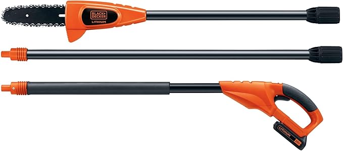 BLACK+DECKER 20V MAX Cordless Pole Saw Kit with Battery and Charger Included, 14-Inch Battery Pole Saw, Includes Oil Bottle, Wrench and Blade Guard (LPP120)