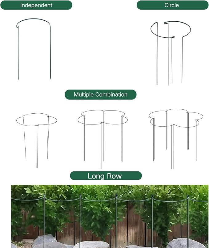 24in Tall Heavy-Duty Plant Support Stakes, 12 Pack Adjustable Peony Cages & Supports for Outdoor Plants, Large Garden Plant Stakes for Peony, Tomato