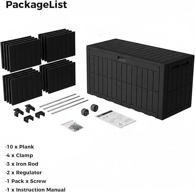 100 Gallon Outdoor Storage Box, Black Resin Deck Box, Lockable, Weather-Resistant, 48x24x21 in, for Cushions, Pool Accessories, Garden Tools
