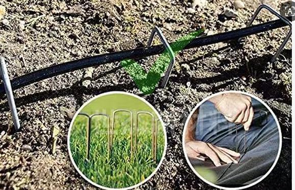 Galvanized Landscape Stakes Heavy Duty - Ground Staples for Weed Barrier, Irrigation, Fencing, Tarp | Anti-Rust Steel Garden Staples U-Shaped (8in-100pcs)