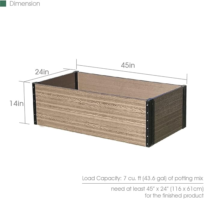 Everbloom Modular Wallside Wood Plastic Composite Raised Garden Bed with Open Bottom 45” L x 24” W x 14” H-Revitalize Your Green Space with The Ultimate Yard Planters for Veggies, Flowers&Herbs
