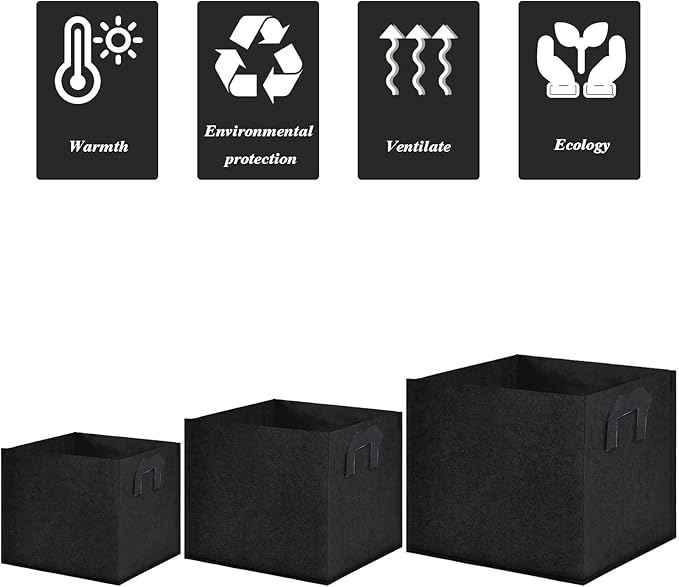 Square Grow Bags, Garden Fabric Planter Container with Handles Bed Flower Vegetables Pots 1MM Thickness Economic Colorful (Black,11.81x11.81x11.81 Square)