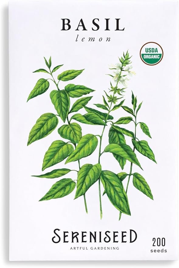 Sereniseed Certified Organic Lemon Basil Seeds – Non GMO, Heirloom – Seed Starting Video – Seeds for Indoor and Outdoor Planting (Ocimum americanum)