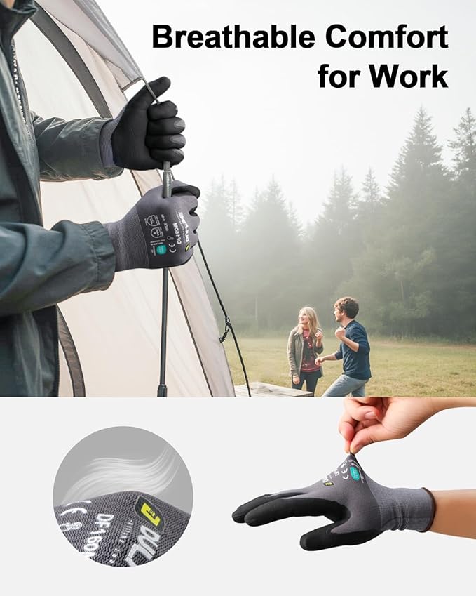 Safety Work Gloves MicroFoam Nitrile Coated-12 Pairs Pack,Blue Seamless Knit Nylon Glove with Black Micro-Foam Nitrile Grip,Ideal for General Purpose,Automotive,Home Improvement,Painting(Large)