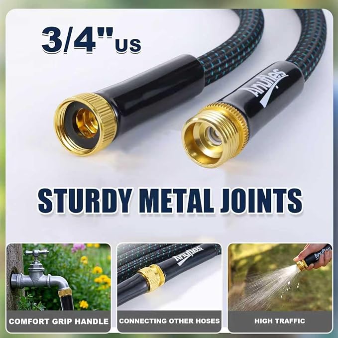 Garden Hose 50FT, Heavy Duty 3-Layer PVC Flexible Water Hose, No Kink, Leak-Resistant, High-Pressure with Brass Fittings, Gardening, Washing Cars, Easy to Store（STBlue,50FT）