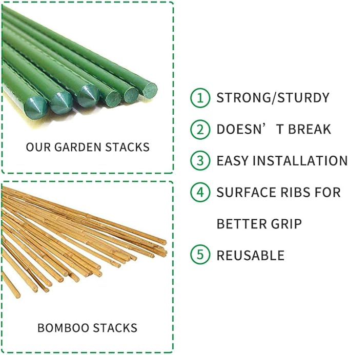 G-LEAF Garden Stakes 4 ft Plastic Coated Steel Tube Sturdy Metal Plant Sticks for Tomato,Cucumber,Bean,Tree,Pack of 25