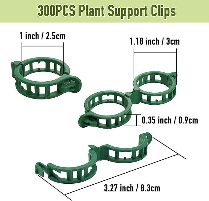 300Pcs Tomato Clips, Reusable Plant Support Clips for Climbing Plants, Garden Clips for Tomato Vine, Trellis Clips for String Trellis, Plant Fixing Clips for Vegetables (Green)