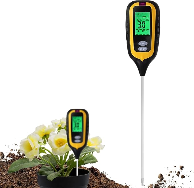 Soil Tester 6-in-1 Digital Soil Moisture Meter Measures Soil Ph, Humidity, Temperature, Light Intensity, Soil Efficiency and Air Humidity with LCD Display, Ideal for Gardening
