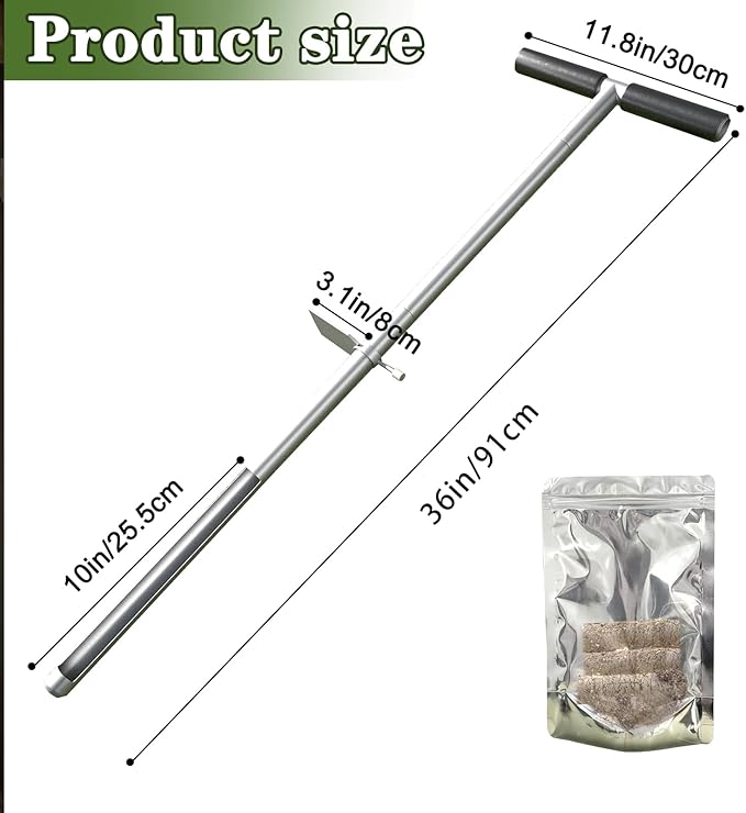 36" Soil Sampler Probe,Stainless Steel Soil Sampler Tool,Soil Core Sample Bags Soil Probe Tester, T-Handle Soil Test Kit Soil Probe with Foot Pedal for Soil Sampling Garden Lawn Farm
