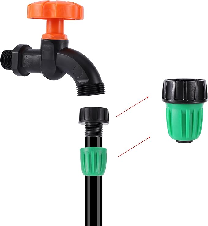 US Standard 4 Pcs 3/4" to 1/2" Faucet Irrigation Hose Adapter, 3/4 inch Faucet to1/2 inch Drip Irrigation Tube, 3/4" Faucet to1/2" Irrigation Tubing Faucet Adapter Drip Irrigation Hose Connector