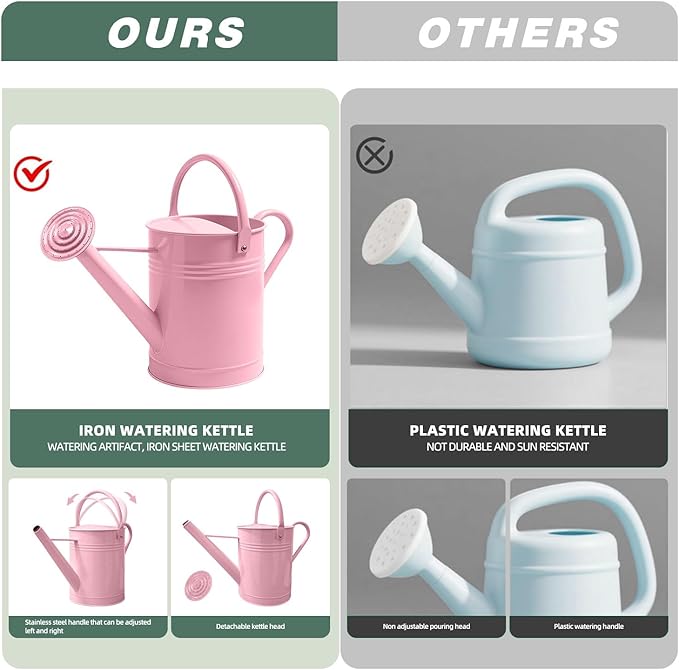 6.5L Metal Watering Can for Outdoor & Indoor Plants, Galvanized Steel Metal Water Can with Removable Spout, Movable Top Handle, Rust-Resistant Watering Pot for Garden, Lawn, Flowers