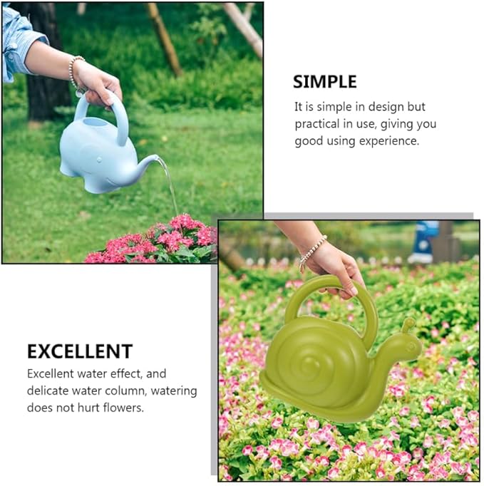 TOYANDONA 2Pcs Animal Watering Can - Small Water Can Plant Watering Pot for Indoor Outdoor Garden Plants, Adorable Elephant Snail Design