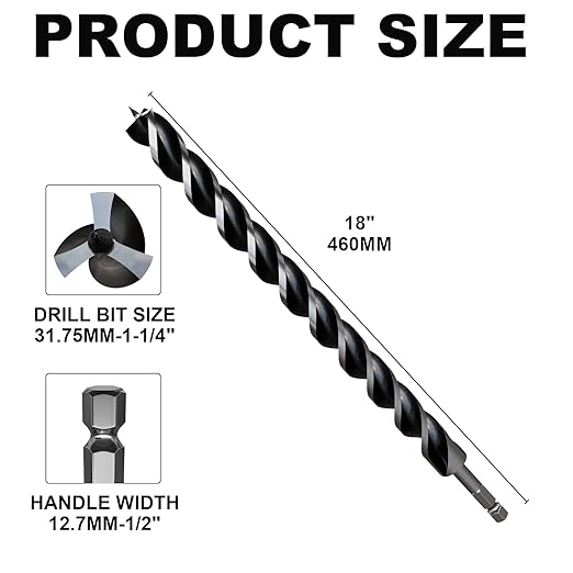 1-1/4"×18" Professional Auger Drill Bit for Wood with Quick Change 1/2" Hex Shank- 3-Cutter Design with Dual-Flute for Fast Chip Removal, Fits Hardwood, Softwood, PVC, Drywall & Tree Stumps