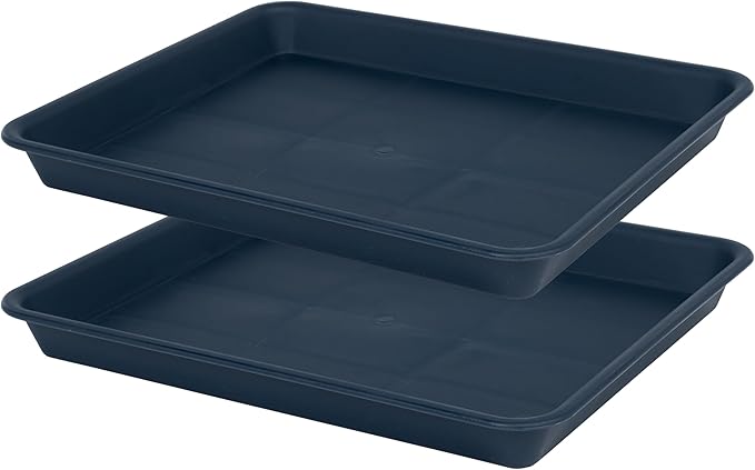VUWEZ Rectangle Plant Tray, Plant Drip Tray, Plant Pot Saucers, Plant Germination Trays, Plant Saucers, 11'' x 9'' x 1.2'' (2 pack), Blue