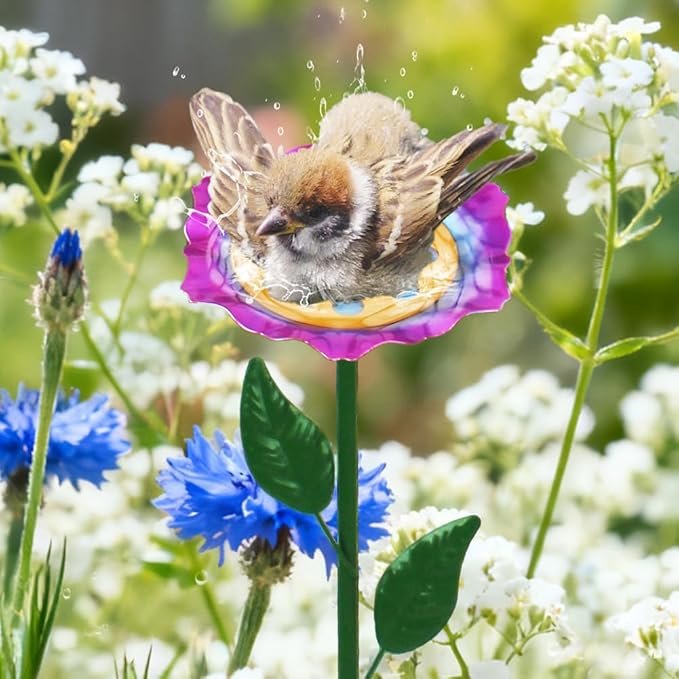 dreamysoul 4 Pack Bee Watering Station, Colorful Metal Bee Bath with Flower Design for Garden Yard