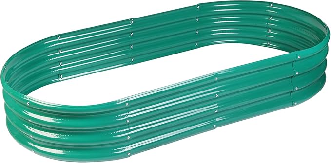 Raised Garden Bed GRS Certified Galvanized Planter Box Outdoor, 8ft Oval Rot-Resistant Metal Garden Bed Planter, Recycled Eco-Friendly Material Planter for Vegetables Flowers Herbs (Green)